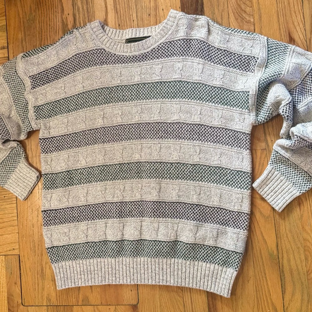 Vintage 90s Croft & Barrow Striped Crewneck Sweater - Made In USA - Size Medium